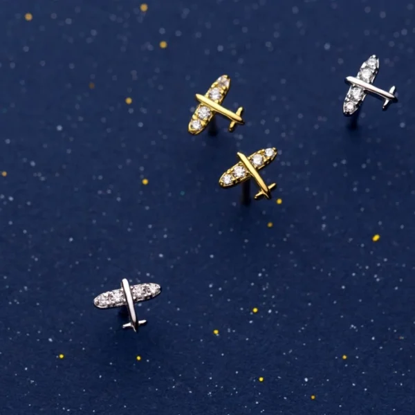 1bbd69327ec8e61389b64e22e5ff43a6 Sterling Silver Mini Plane Diamond Stud Earrings