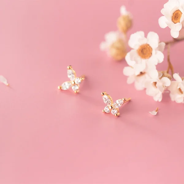 Sterling Silver Flying Papillons Zirconia Stud Earrings