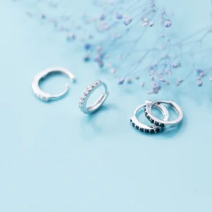 Sterling Silver Cubic Zirconia Sleeper Hoop Earrings