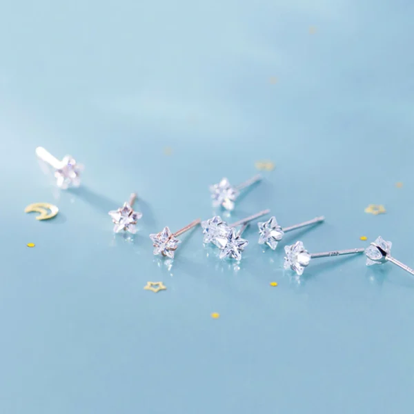 32cb9e1a588529d8d6d18c2068764bd9 Sterling Silver Star Shape Diamond Stud Earrings