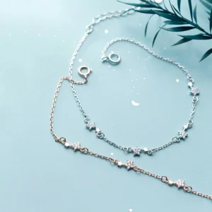 3a9d52a7d8d9b7849abadc52ec1462f1 Sterling Silver Sparkling Star Burst Link Bracelet