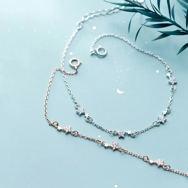 Sterling Silver Sparkling Star Burst Link Bracelet