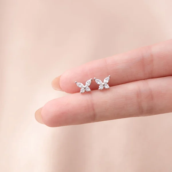Sterling Silver Flying Papillons Zirconia Stud Earrings