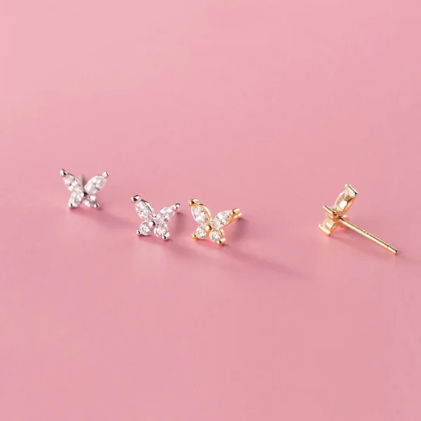 Sterling Silver Flying Papillons Zirconia Stud Earrings