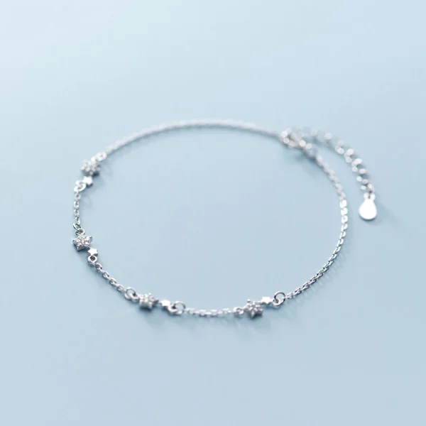 Sterling Silver Sparkling Star Burst Link Bracelet