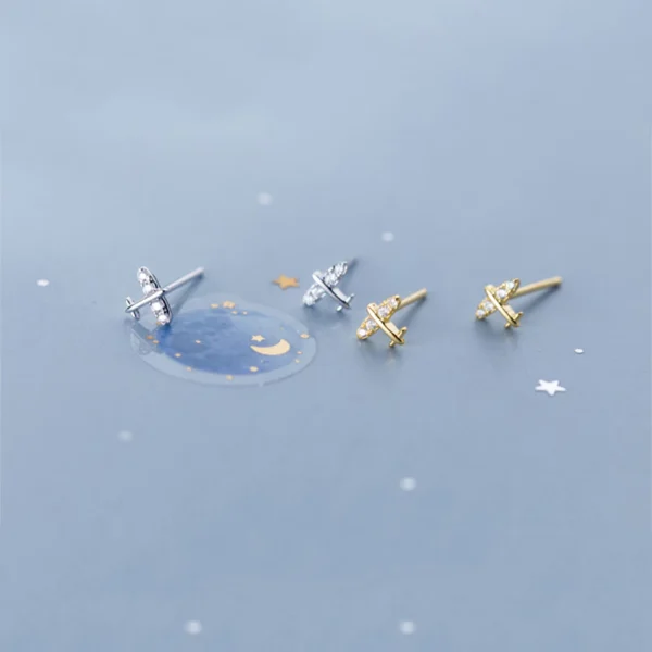 5aa388eeb2634b098f044f7de27e6859 Sterling Silver Mini Plane Diamond Stud Earrings