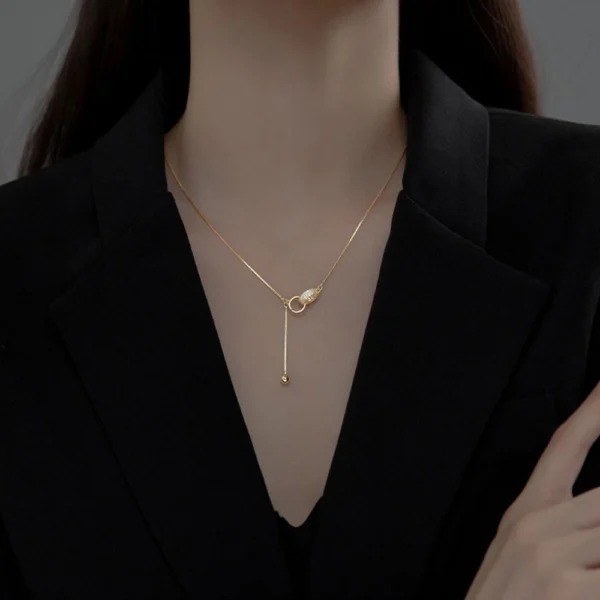 5de5fbf1ba48c77a71d67c9cf18c73ad Sterling Silver Eternal Double Ring Drop Necklace