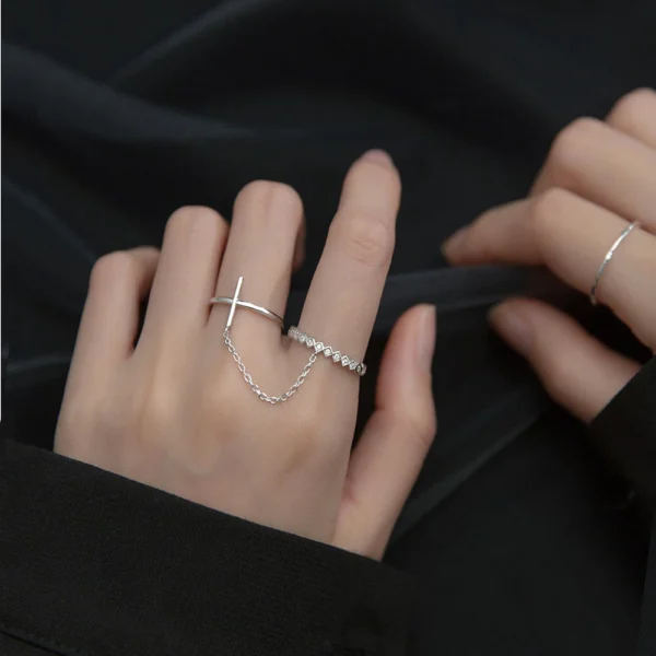 66195b3245f8cc65ff07f03952633f04 Sterling Silver Dual Chain Rings