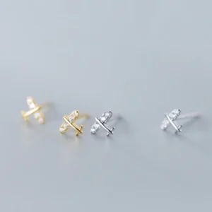 Sterling Silver Mini Plane Diamond Stud Earrings