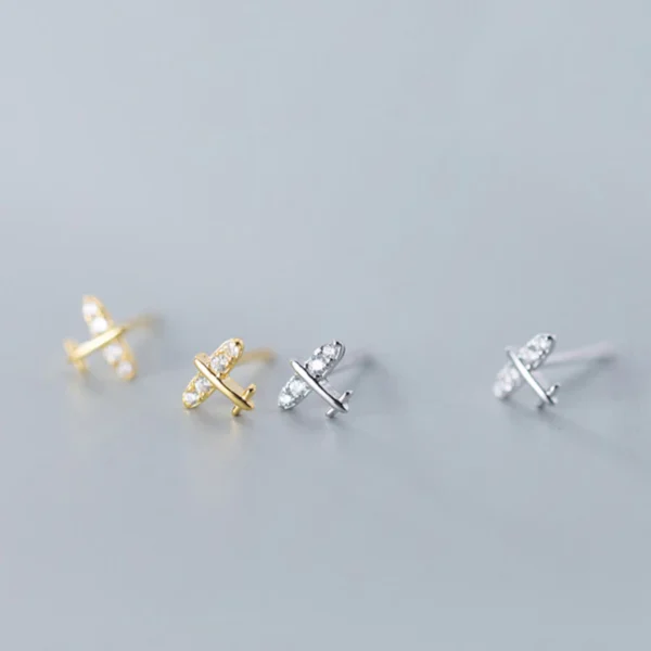 70589231c988632b52cd8bc6136a8446 Sterling Silver Mini Plane Diamond Stud Earrings