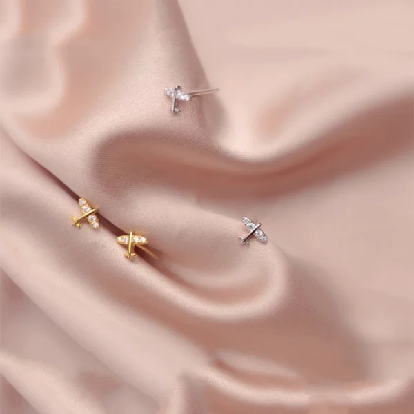 7316b6197b2518ba6b0bf525414409e8 Sterling Silver Mini Plane Diamond Stud Earrings