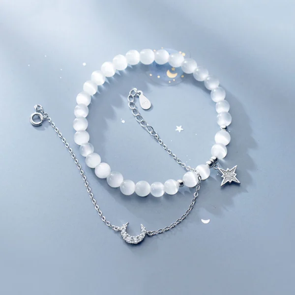 Sterling Silver Moon & Star Chrysoberyl Crystal Dual Bracelet