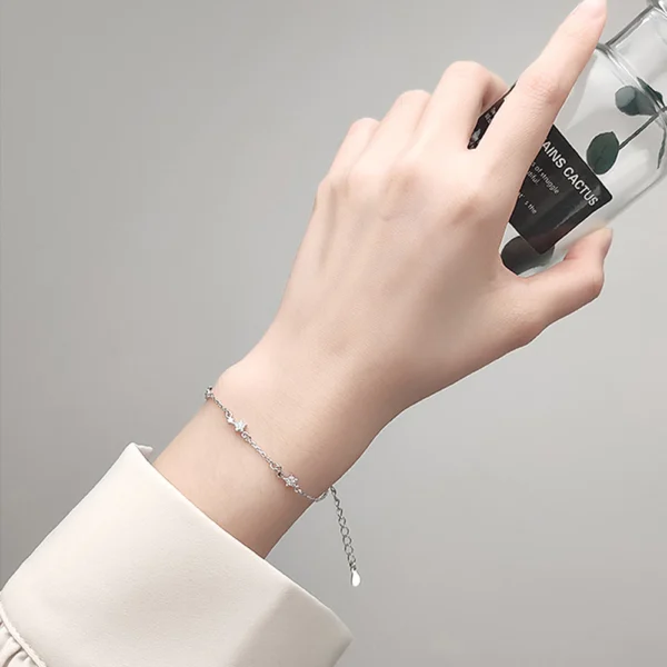 Sterling Silver Sparkling Star Burst Link Bracelet