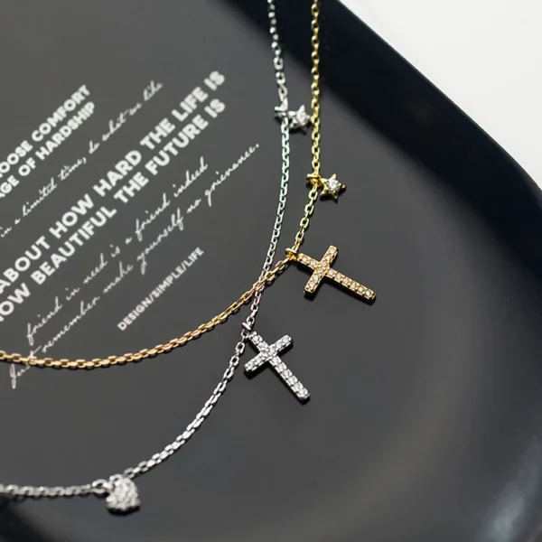 9dd3007ed78d221833920ef2eb990afe Sterling Silver Diamond Cross Heart & Star Necklace