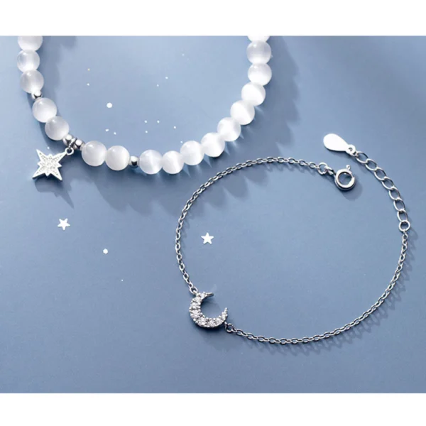 Sterling Silver Moon & Star Chrysoberyl Crystal Dual Bracelet