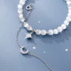 Sterling Silver Moon & Star Chrysoberyl Crystal Dual Bracelet