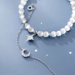 Sterling Silver Moon & Star Chrysoberyl Crystal Dual Bracelet