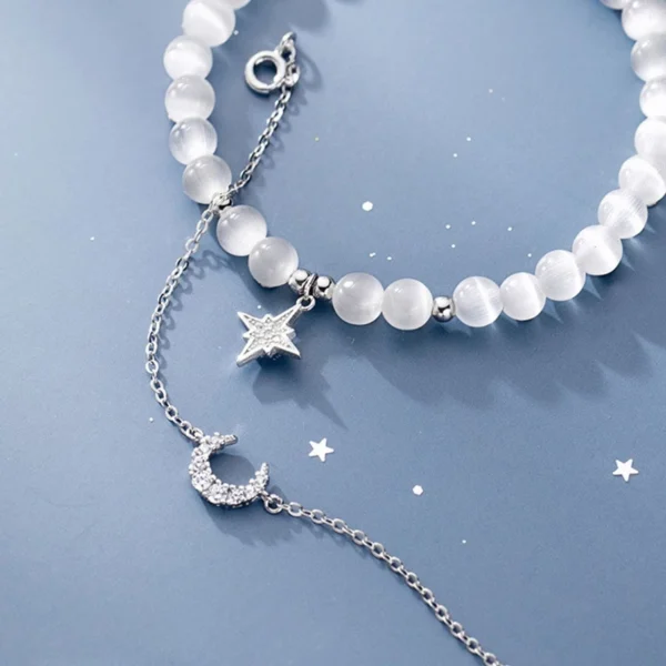 Sterling Silver Moon & Star Chrysoberyl Crystal Dual Bracelet