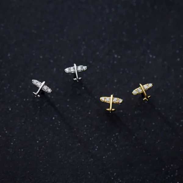 caf892f5303835938e7592f1add4d6a2 Sterling Silver Mini Plane Diamond Stud Earrings