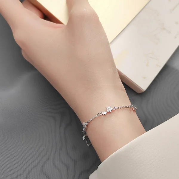 Sterling Silver Sparkling Star Burst Link Bracelet