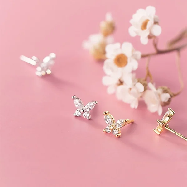 Sterling Silver Flying Papillons Zirconia Stud Earrings